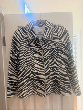 just be Zebra-Print Jean Jacket - Black & Cream